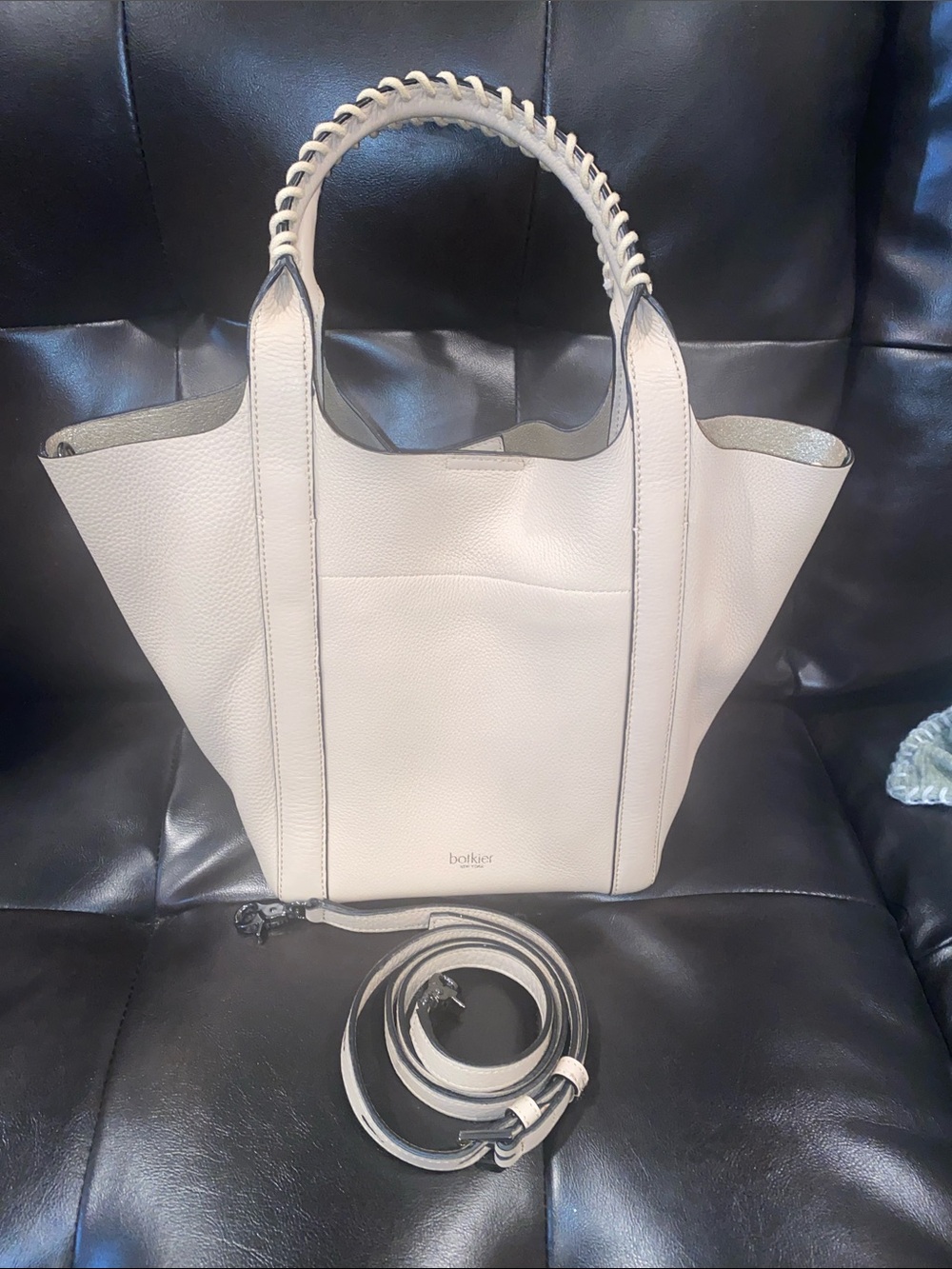 Botkier Ivory Leather Tote with Braided Top Handle